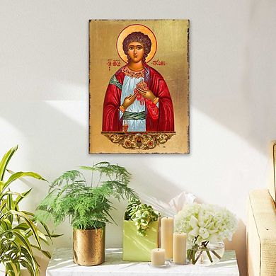 G.Debrekht Saint Stephen Wooden Gold Plated Religious Christian Sacred Icon Inspirational Icon Décor