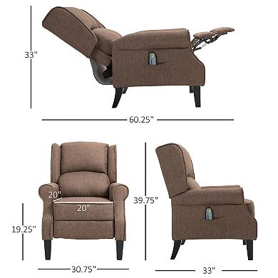 HOMCOM Vibrating Massage Recliner Chair for Living Room, Reclining Winback Single Sofa with Heat, Linen Fabric Push Back Accent Chair with Footrest, Side Pocket, Brown