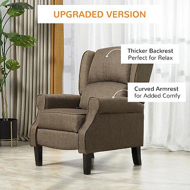 HOMCOM Vibrating Massage Recliner Chair for Living Room, Reclining Winback Single Sofa with Heat, Linen Fabric Push Back Accent Chair with Footrest, Side Pocket, Brown