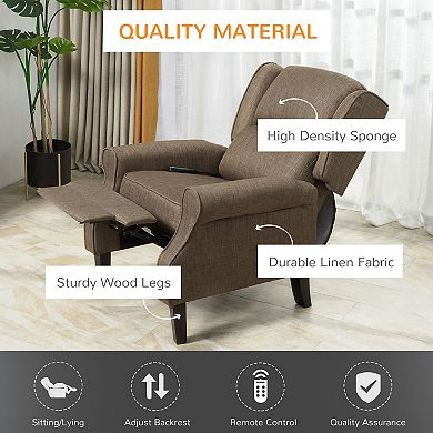 HOMCOM Vibrating Massage Recliner Chair for Living Room, Reclining Winback Single Sofa with Heat, Linen Fabric Push Back Accent Chair with Footrest, Side Pocket, Brown