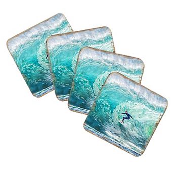 Surfer Coastal Wooden Cork Coasters Gift Set of 4 by Nature Wonders