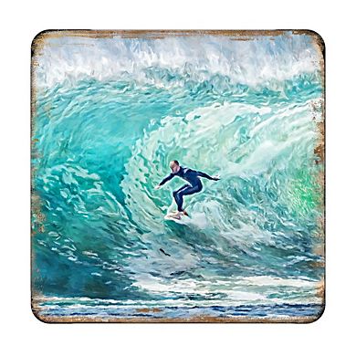 Surfer Coastal Wooden Cork Coasters Gift Set of 4 by Nature Wonders
