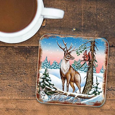 Deer Wooden Cork Coasters Gift Set of 4 by Nature Wonders
