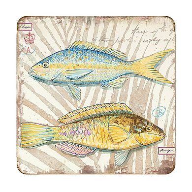 Fish Coastal Wooden Cork Coasters Gift Set of 4 by Nature Wonders