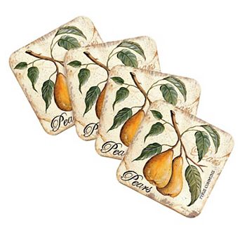 Pears Wooden Cork Coasters Gift Set of 4 by Nature Wonders
