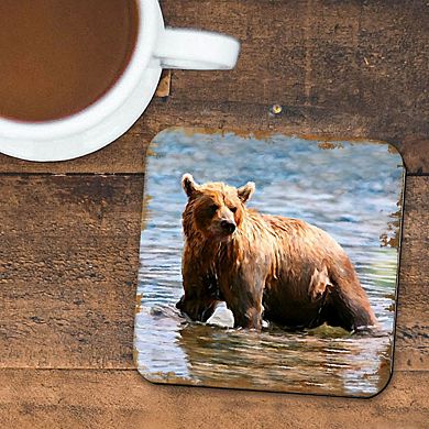 Bear Wooden Cork Coasters Gift Set of 4 by Nature Wonders