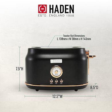 Haden Dorset 2 Slice Wide Slot Stainless Steel Toaster, Black & Copper