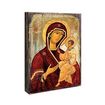G.Debrekht Virgin Mary Wooden Gold Plated Religious Orthodox Sacred Icon Inspirational Icon Décor
