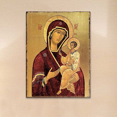 G.Debrekht Virgin Mary Wooden Gold Plated Religious Orthodox Sacred Icon Inspirational Icon Décor