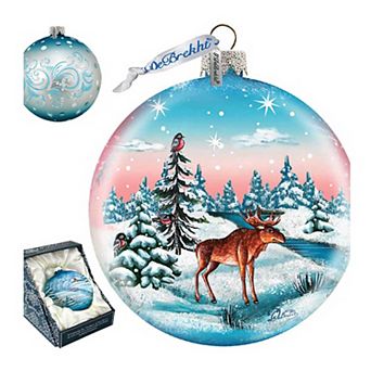 G.Debrekht Winter Moose Ball Glass Ornament by G. DeBrekht DecorWildlife Holiday Decor - 73417