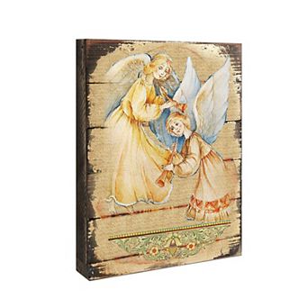 G.Debrekht Angels Watching Over You Wooden Gold Plated Religious Christian Sacred Icon Inspirational Icon Décor