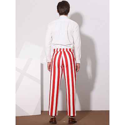 strapless open back dress Aesido Men's Business Casual Striped Pants Red / 29W x 30L