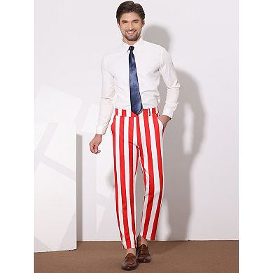 Men's Striped Dress Pants Straight Fit Office Work Suit Trousers