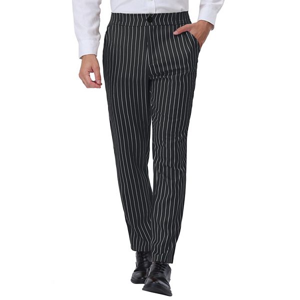 Men's Striped Dress Pants Straight Fit Office Work Suit Trousers