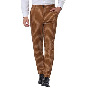 Men's Striped Dress Pants Straight Fit Office Work Suit Trousers