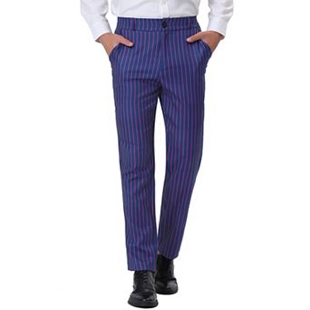 Men's Striped Dress Pants Straight Fit Office Work Suit Trousers