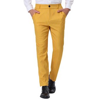 Men's Striped Dress Pants Straight Fit Office Work Suit Trousers
