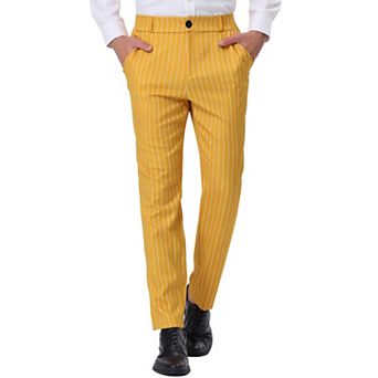 Men's Striped Dress Pants Straight Fit Office Work Suit Trousers