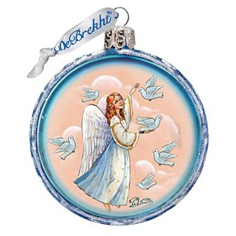 G.Debrekht White Doves Angel Glass Ornament by G. DeBrekht DecorNativity Holiday Decor - 73561C