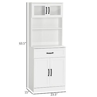 HOMCOM Freestanding Kitchen Pantry, 4-Door Buffet Cabinet with Hutch ...