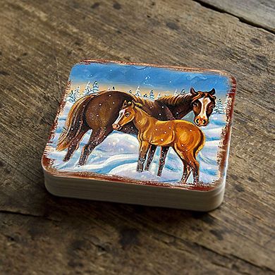 Horsey Wooden Cork Coasters Gift Set of 4 by Nature Wonders