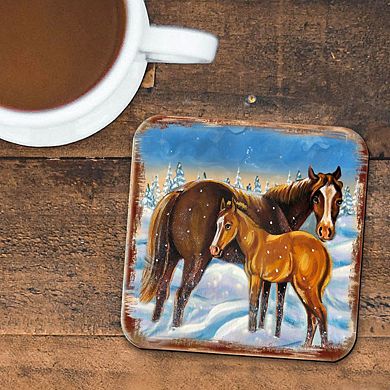 Horsey Wooden Cork Coasters Gift Set of 4 by Nature Wonders