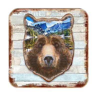 Bear Face Wooden Cork Coasters Gift Set of 4 by Nature Wonders