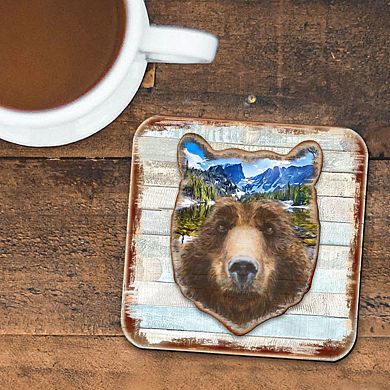 Bear Face Wooden Cork Coasters Gift Set of 4 by Nature Wonders