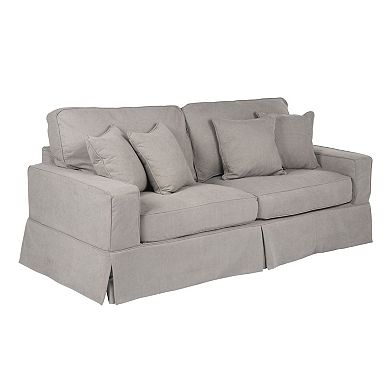 Sunset Trading Americana Box Cushion Sofa Slipcover  Performance Fabric  Gray