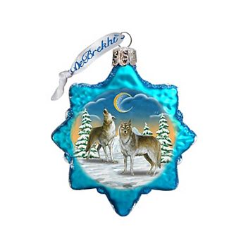 Designocracy Wolves in The Winter Moon Mercury Glass Ornament by G. DeBrekht Wildlife Holiday Decor