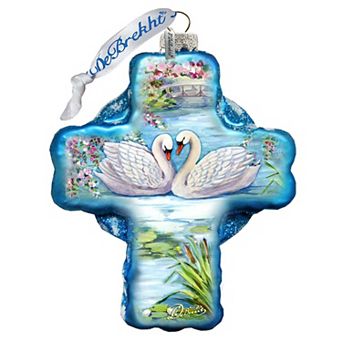 G.Debrekht Love of Swans Cross Glass Ornament by G. DeBrekht DecorNativity Holiday Decor - 758-012