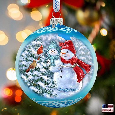 Baby Snowman's First Winter Lg Glass Ornament in Blue by Gelsinger