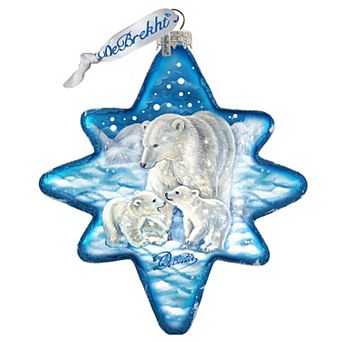 G.Debrekht White Christmas Polar Bears North Star Glass Ornament by G. DeBrekht DecorWildlife Holiday Decor - 755-012