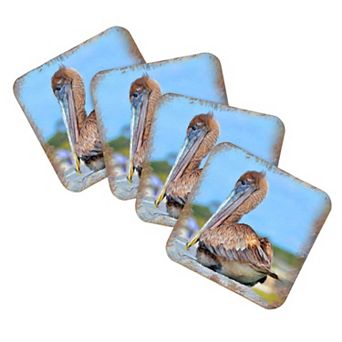 Pelican Coastal Wooden Cork Coasters Gift Set of 4 by Nature Wonders