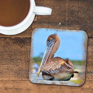 Pelican Coastal Wooden Cork Coasters Gift Set of 4 by Nature Wonders