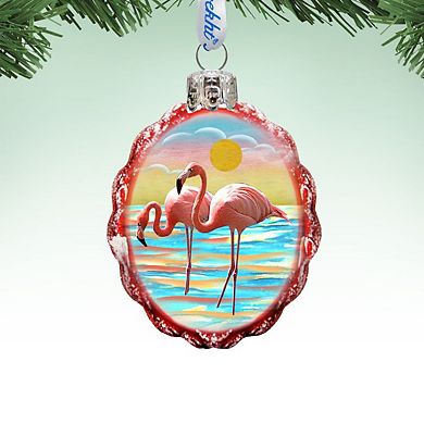 Designocracy Flamingo at Sunset Mercury Glass Ornament by G. DeBrekht Coastal Holiday Decor