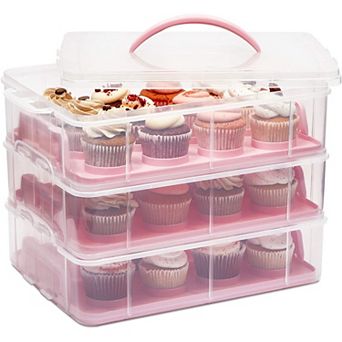 3 tier Cupcake Carrier with Lid, Holds 36 cup akes (13.5 x 10.25 x 10.75 In)
