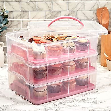 3 Tier Cupcake Carrier with Lid, Holds 36 Cupcakes (13.5 x 10.25 x 10.75 In)