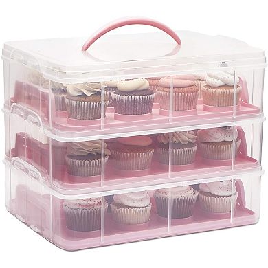 3 Tier Cupcake Carrier with Lid, Holds 36 Cupcakes (13.5 x 10.25 x 10.75 In)