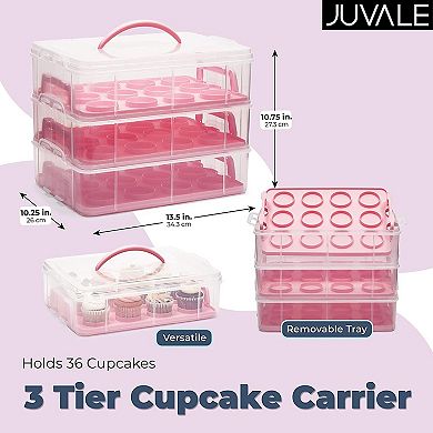 3 Tier Cupcake Carrier with Lid, Holds 36 Cupcakes (13.5 x 10.25 x 10.75 In)