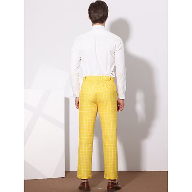 Mens Plaid Regular Fit Flat Front Classic Elastic Waist Suit Pants