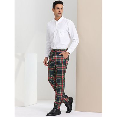 Men's Plaid Regular Fit Flat Front Classic Elastic Waist Suit Pants