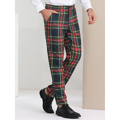 Men's Plaid Regular Fit Flat Front Classic Elastic Waist Suit Pants