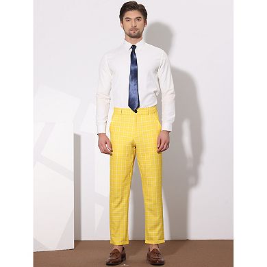Mens Plaid Regular Fit Flat Front Classic Elastic Waist Suit Pants