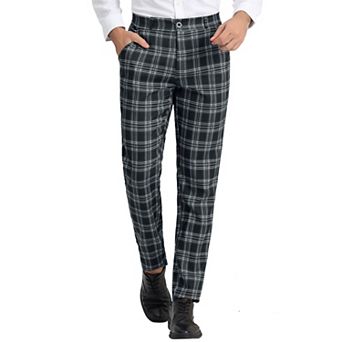 Mens Plaid Regular Fit Flat Front Classic Elastic Waist Suit Pants