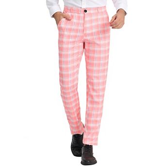 Mens Plaid Regular Fit Flat Front Classic Elastic Waist Suit Pants