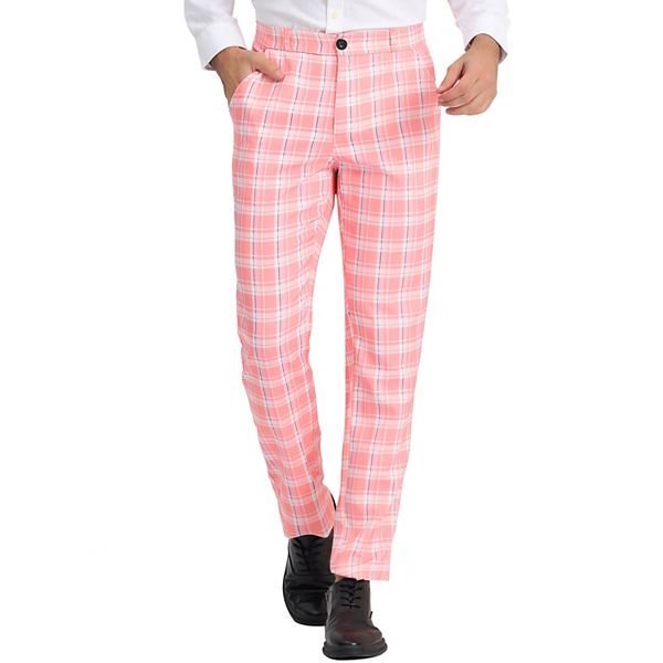 Mens Flat Front Pants - Plaid Pants - Slim Fit Pants - Windowpane Pant - Mint