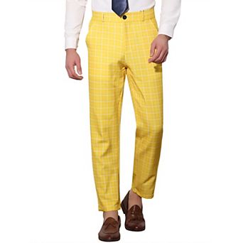 Mens Plaid Regular Fit Flat Front Classic Elastic Waist Suit Pants