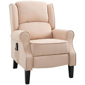 HOMCOM Wingback Heated Vibrating Massage Chair, Accent Sofa Vintage Upholstered Massage Recliner Chair Push-back with Remote Controller, Cream White