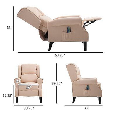 HOMCOM Wingback Heated Vibrating Massage Chair, Accent Sofa Vintage Upholstered Massage Recliner Chair Push-back with Remote Controller, Cream White